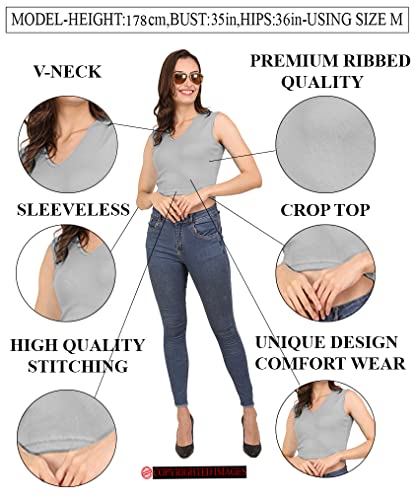 Image of A1596 Women's Casual Stretchy V Neck Sleeveless Crop Tops for Women