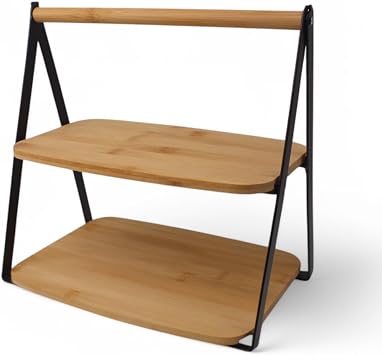 Deconox 2 Tiers Rectangular Bamboo Serving Presentation Set Large Size, Large Size For Dry Cake, Cookie and Cake Presentations (34cm-26.5cm-16cm)