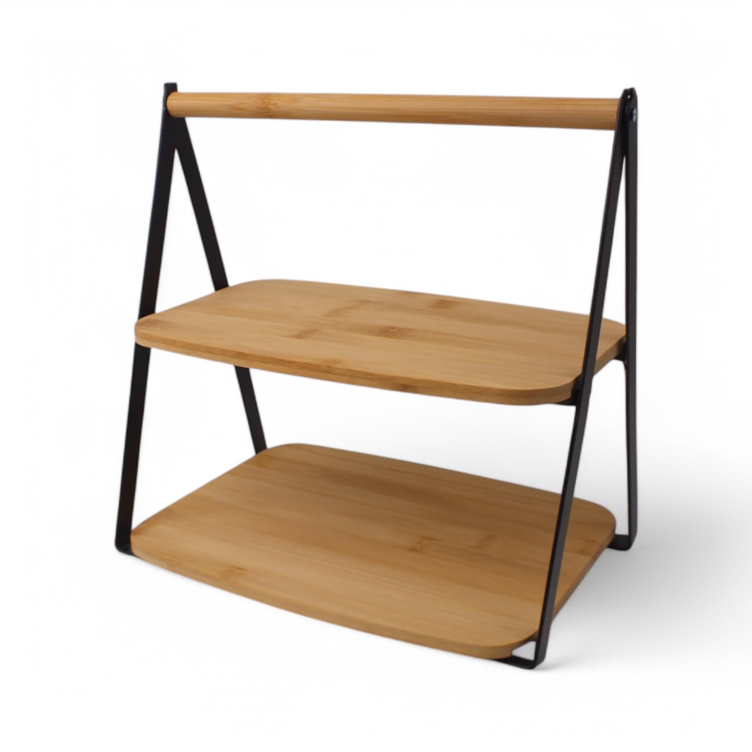 Deconox 2 Katlı Dikdörtgen Bambu Servis Sunum Seti Büyük Boy, Kuru Pasta, Kurabiye ve Kek Sunumları İçin Büyük Boy (34cm-26.5cm-16cm)