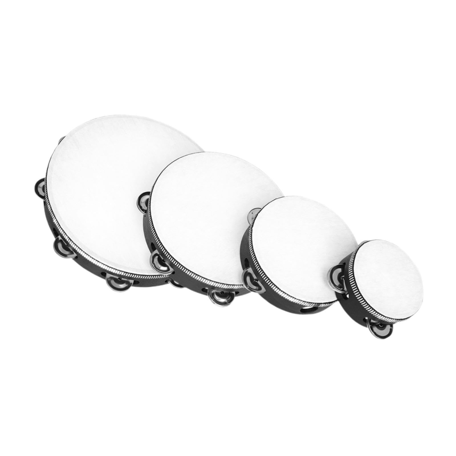 DYNWAVE 4Pcs Tambourine Percussion 4in 6in 8in 10in Musical Instrument Hand Held Tambourine Drum Handbell Clap Drum for Singing Party