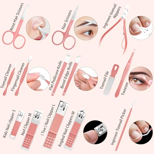 Image of 26Pcs Manicure Nail Clipper Set for Women Gift, Metallic Pink Accessories