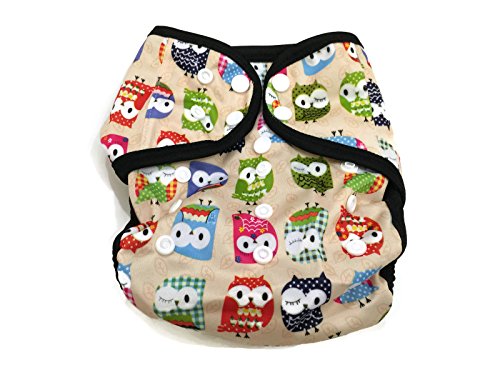 BB2 Baby One Size Printed Black Gussets Snaps Cloth Diaper Cover for Prefolds (One Size, Colorful Owl)