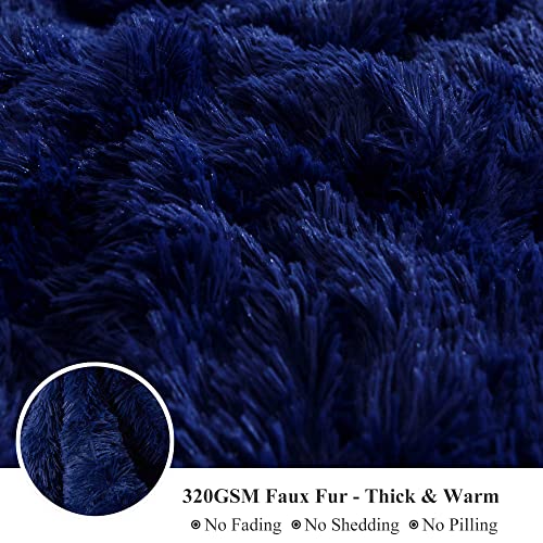 Image of XeGe Plush Shaggy Duvet Cover, Luxury Ultra Soft Crystal Velvet Fuzzy Bedding 1PC(1 Faux Fur Duvet Cover), Fluffy Furry Comforter Cover with Zipper Closure(King, Navy Blue)