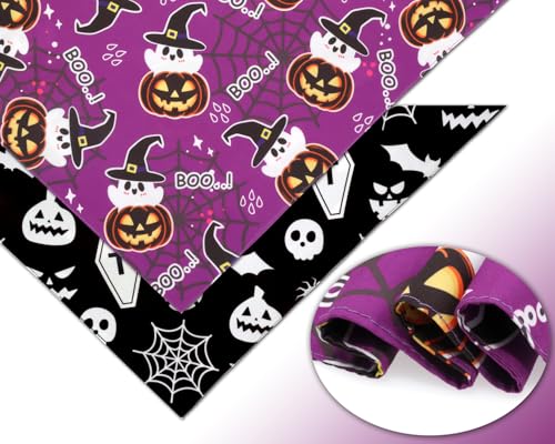Halloween Dog Bandanas,Pumpkin and Cute Ghost Pet Scarf,Seasonal Outfit for Boy and Girl Dogs,Reversible Holiday Dog Costume for Medium to Large Dogs(2PCS,Purple,Black&White) - Image 4