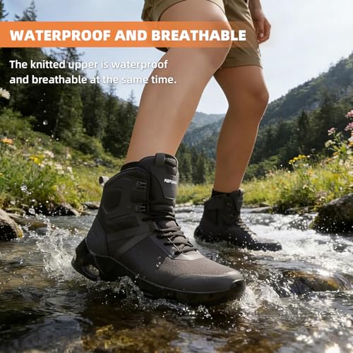 Image of Military Tactical Boots Women Wide Waterproof 6 Inches | Non Slip Side-Zip Combat Hiking Work Boots Lightweight Durable