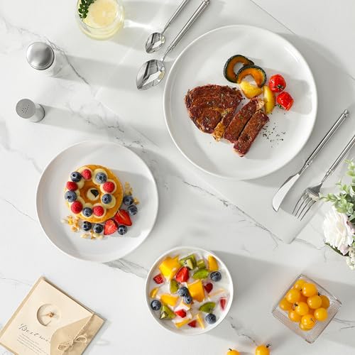 MALACASA 18-tlg Tafelservice 6 Personen, Steingut Geschirrset mit reaktiver Glasur für Warme Töne mit je 6 Speiseteller, Dessertteller & Müslischalen, Weiß mit braunen Unterseite, Serie TARA