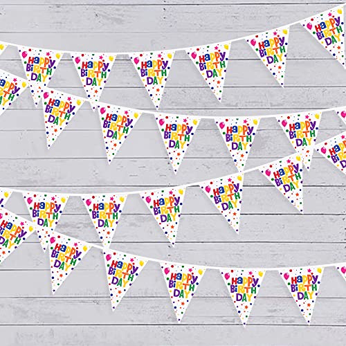32Ft Colorful Birthday Fabric Bunting Banner Reusable Birthday Party Decorations Multicolor Triangle Flag Pennant Garland for Kids Children Happy Birthday Outdoor or Indoor Home Garden Hanging Decor
