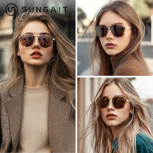 Image of Oversized Retro Aviator Sunglasses for Men Polarized Trendy Rectangle Shades 80s 90s Sun Glasses