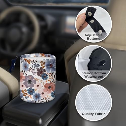 Image of Colorful Flower Mini Car Trash Bin with Adjustable Buttons Car Garbage Can Multipurpose Car Storage Bag Collapsible Reusable