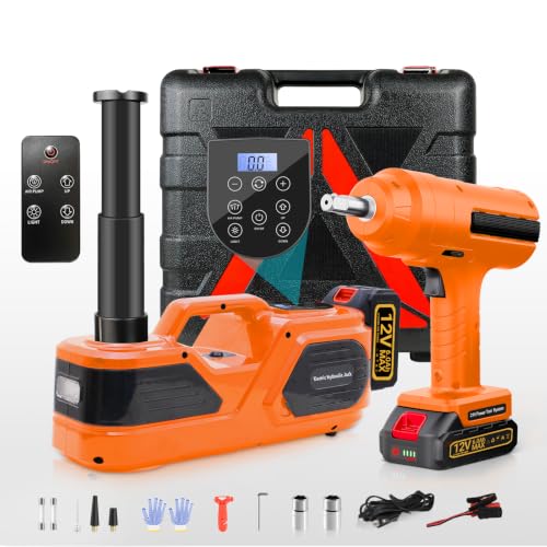 Image of E-HEELP 5 ton Cordless Electric car Jack kit with Hydraulic Lift,Lithium Battery & Double Cylinder air Pump & LCD Touch Screen - Portable car Jack and Stand kit Includes Impact Wrench