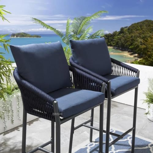 Image of BRISHI Outdoor Bar Set Garden Patio Bar Set Chairs and Table Set Balcony Braid & Rope (2 Seater, Blue)