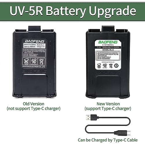 Baofeng Uv-5R Battery Bl-5 1800Mah Battery Rechargeable Support Type-C Usb Direct Charge For Walkie Talkie Baofeng Uv 5R,Bf-F8Hp,Uv-5X3,Gt-5R,Uv-5Re Two Way Radio thumb #1