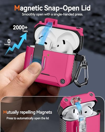 Image of Dual Safety Lock for AirPods 4 Case 2024, Compatible with MagSafe - Designed with Automatic Switch and Phone Stand, Includes a Cleaner & Keychain - Rugged Tough Hard Shell for Apple AirPods 4