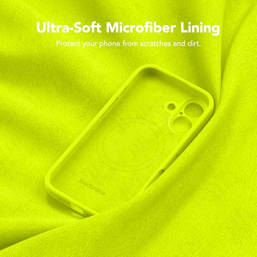 Image of Magnetic for iPhone 16 Case, Compatible with MagSafe, [Screen Protector + Full Camera Protection], Silicone Shockproof Anti-Scratch Protective Phone Case for iPhone 16 6.1 inch,Fluorescent Green
