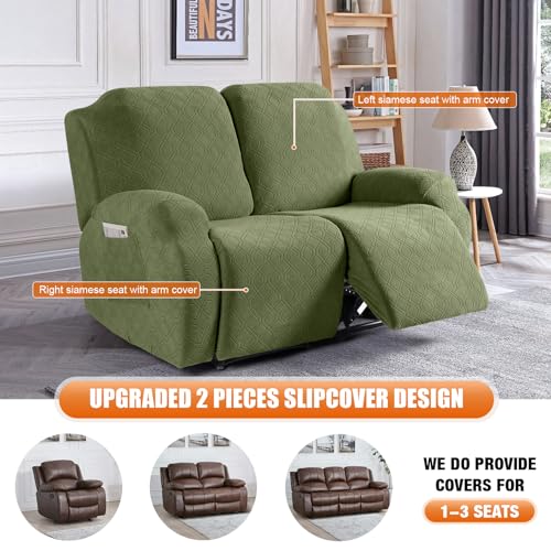 Image of VANSOFY Loveseat Recliner Covers, 2-Pieces Stretch Reclining Couch Cover with Pockets Recliner Sofa Slipcovers 2 Seate Soft Washable Furniture Protector for Dogs Cats(Army Green)