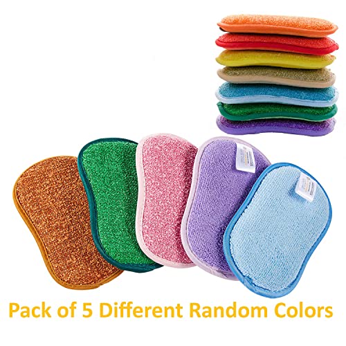 Microfiber Dual Action Kitchen Scrub Sponge, Youyoute 5 Pack Washing Up Cleaner Heavy Duty Scouring Pads Household Cleaning Wash Cloth Reusable Non-Stick Non-Scratch #TOP1