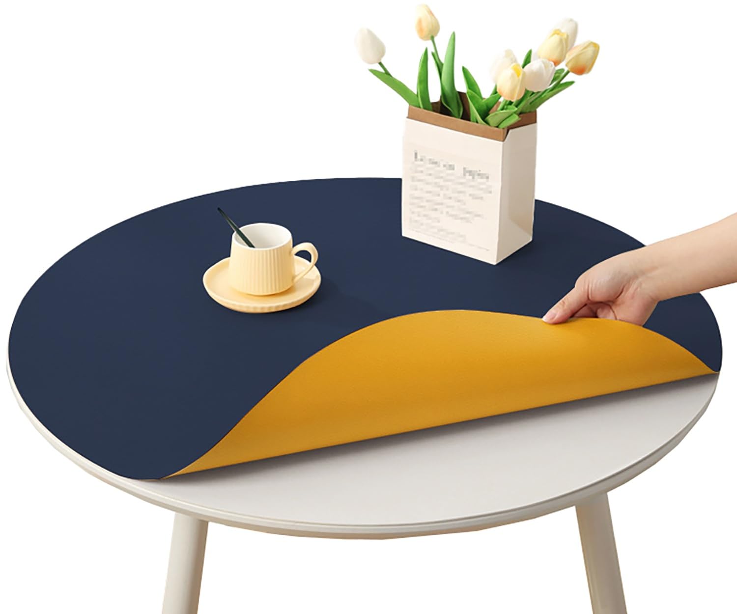 moismk Round Tablecloth Wipe Clean 80/90/120/130cm for Circular Table, Leather Waterproof Table Mat for Living Room Coffee Can Be Cut to Size(Color 2,Diameter 135cm)