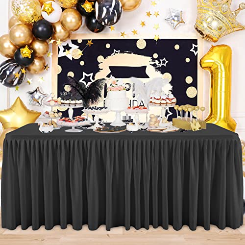 Suppromo Black Table Skirt For Rectangle Tables 6Ft Black Wrinkle Resistant Stretch Tablecloth For Birthday Party Baby Shower Bridal Shower Banquet Event Decorations #TOP24