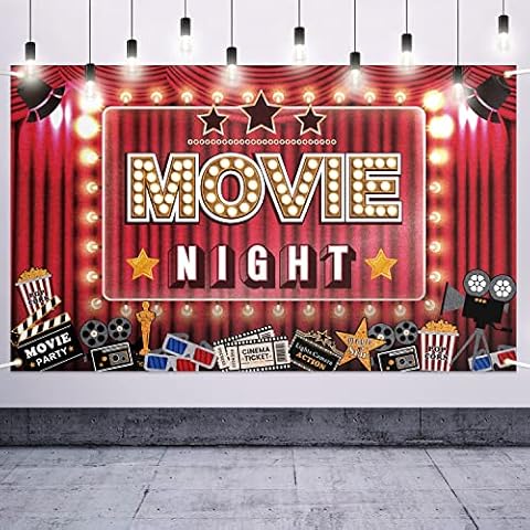 LASKYER Movie Night Hollywood Party Decorations,Oscar Camera Film Action Ticket Movie Night Theme Banner Backdrop Prop,Now Showing Home Movie Party Supplies. Cover