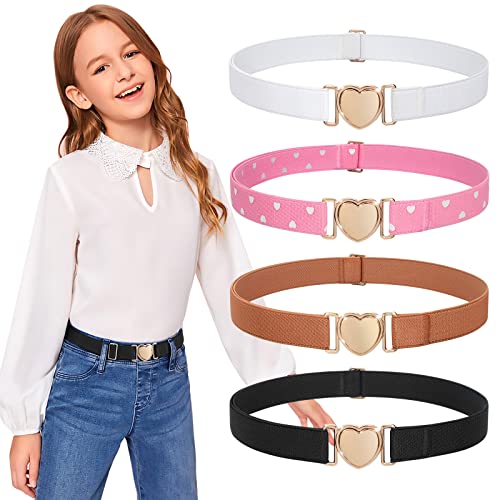 JASGOOD Elastic Belts for Toddler Kids Adjustable Boys Girls Teens Stretch Belts with Heart Buckle for Back to School