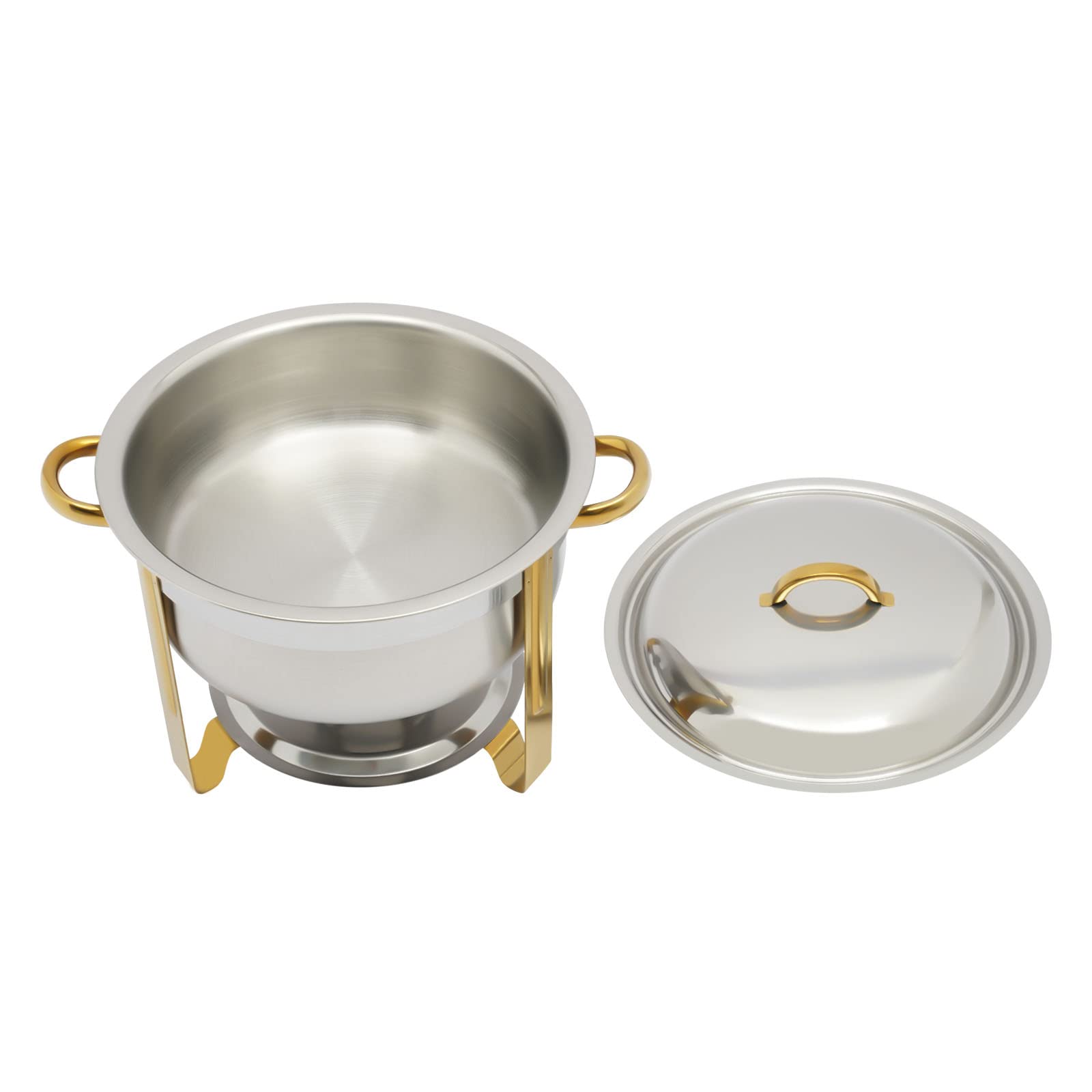 Chafing Dish - Contenitore rotondo in acciaio inox, 32 cm, pieghevole, per buffet catering gastro e feste (oro)