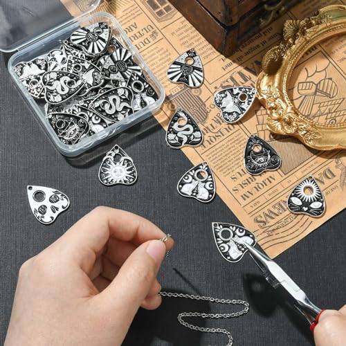 Stiesy 40Pcs 8 Styles Gothic Heart Charms Enamel Black Heart Pendant Charm Divination Board Dangle Charms for Jewelry Making DIY Bracelet Crafting - Image 4