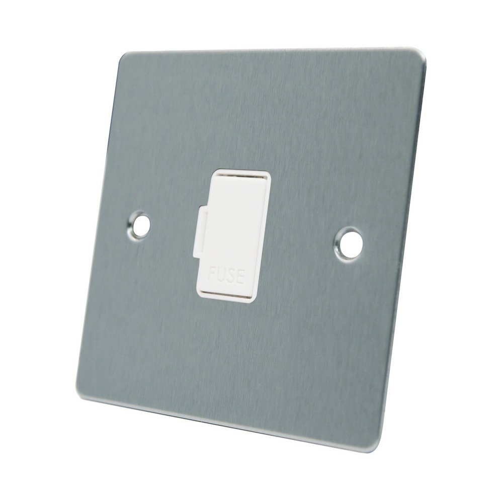 AET FSCUFSWH 13 A Satin Chrome Flat Unswitched Fused Spur Connection Unit with White Insert Switch