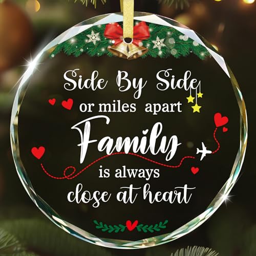 WaaHome Family Christmas Ornaments Gifts for Mom Women - Glass Keepsake Ornaments for Christmas Tree Decorations 2025 - Side by Side Or Miles Apart Family is Always Close at Heart