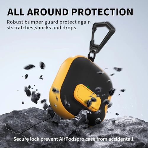 Image of for AirPods 4 Case with Lock,TPU Leather Texture Protective Durability Anti-Lost & Shockproof Protective Cover Accessories with Cleaning Kit in Keychain for Apple iPod 4 Generation (Yellow /Black)