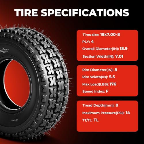 Set of 2 19×7-8 ATV UTV Tires 19x7x8 Mini Bike Tires 4PR
