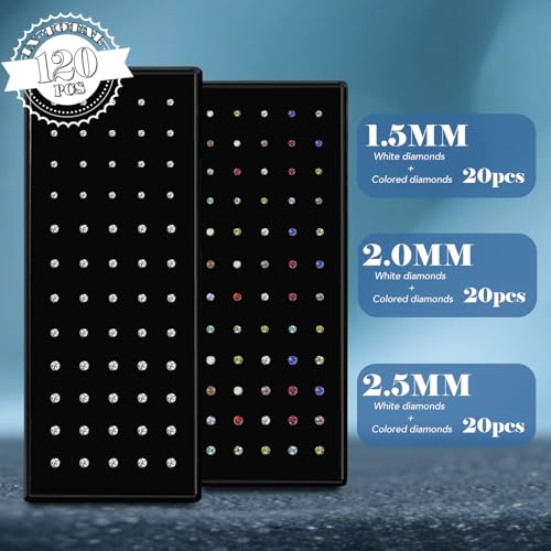 SMUOBT 120pcs 22G L Shaped Stainless Steel Nose Studs Rings Piercing Pin Body Jewelry 1.5mm 2mm 2.5mm a Set White and Colour4
