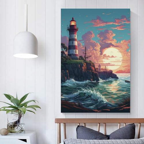 Cuadros modernos en lienzo de faro costero impresión de alta fidelidad 50x75cm para comedor 5