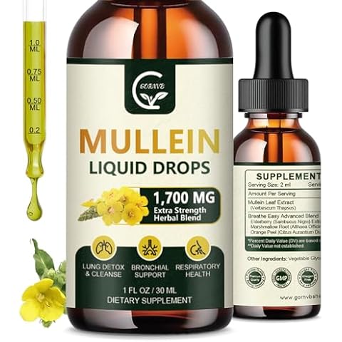 GORNVB (2 Pack) Mullein Drops for Lungs - Lungs Cleanse and Respiratory Support, Powerful 4 in 1 Mullein Leaf Extract with Elderberry, Marshmallow Root and Orange Peel for Bronchial Support, 1 Fl Oz Cover