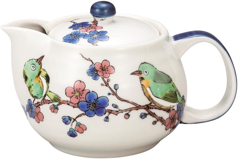 九谷焼 急須2点セット 小 金糸梅に鳥 裏絵-百華園 九谷焼いわたや ポット急須 めじろに梅(網付)K9-605