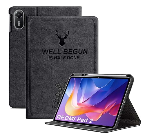 Image of ProElite Case Cover for Xiaomi Redmi Pad 2 11 inch Case, Deer Flip case Cover for Xiaomi Redmi Pad 2 11 inch Case with Pen Holder [Auto Sleep Wake Feature], Black