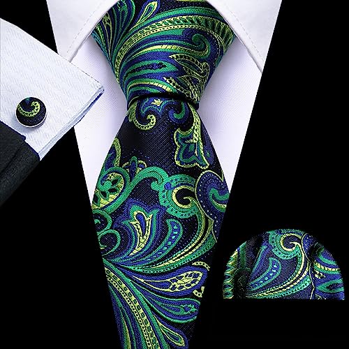 Image of Barry.Wang Paisley Tie Fashion Set Hanky Cufflinks Neckties for Men Woven Silk