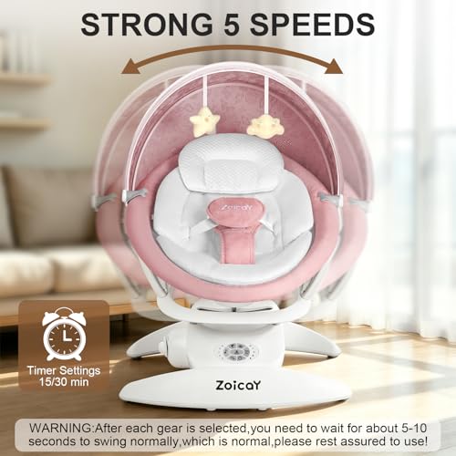 Image of 3-in-1 Baby Swing for Infants to Toddler, Infant Swing with 5 Speeds & 3 Swing Modes, 12 Lullabies, Electric Swing for Baby, Up to 25 lbs, Pink
