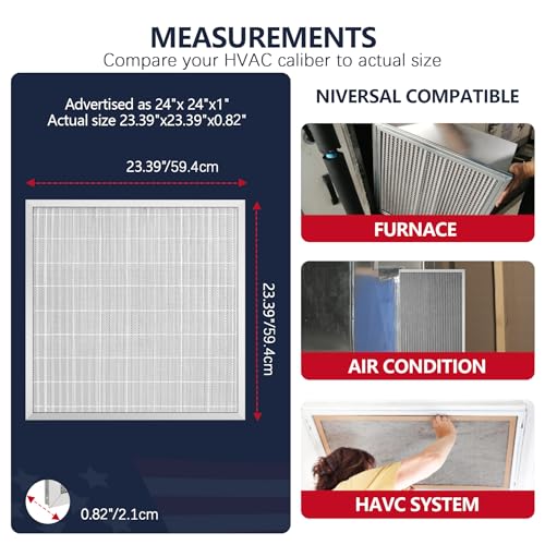 Image of 24x24x1 Electrostatic Air Filter, Washable & Reusable Aluminum AC /HVAC Furnace Filter, MERV 8 Permanent Air Filter, Lasts a Lifetime, Increases Airflow(Actual Size:23.39 inchx23.39 inchx0.82 inch)