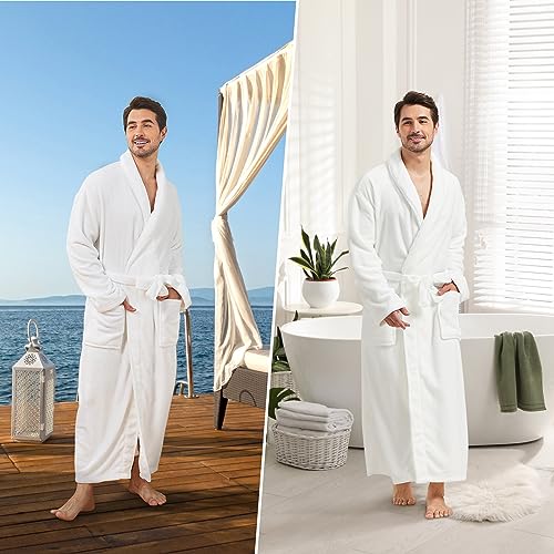 Image of FashGudim Mens Robes Big and Tall Full Length Plush Fleece Long Robe for Men Bathrobe Shawl Collar Warm Winter House Robes