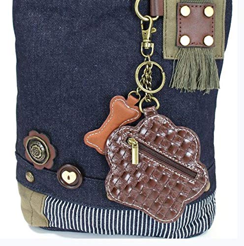 Chala Patch Cross-Body Women Handbag, Blue Denim Canvas Messenger Bag - Paw Print Teal - Denim #TOP6