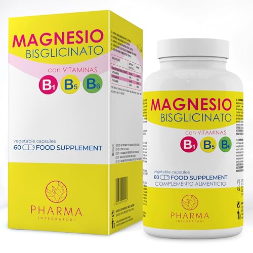 Magnesio bisglicinato con Vitamina B5, B6 y B1 – Suplemento de 60 cápsulas con 250 mg de bisglicinato de magnesio (2 meses) – Contra el estrés, el cansancio, la fatiga y los dolores muscolares