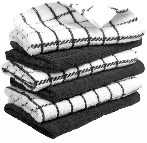 Image of Bumble Dish Cloths (6 Pack) | 12 inch x 12 inch | 100% Cotton Kitchen Towels | 405 GSM | Soft, Highly Absorbent & Durable Dish Towels for Kitchen | Black