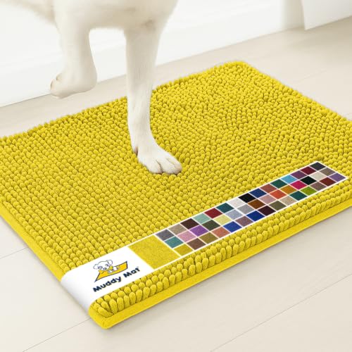 Image of Muddy Mat | Super Water Absorbent Door Mat Indoor, Microfiber Quick Dry Chenille Entryway Rug,Slip Resistant Front Door Mat,Indoor Mats for Entryway,Machine Washable Pet Rug, Lemon Yellow 30 inch x 60 inch