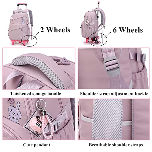 Rolling Backpack for Girls Trolley BookBag with Wheels Elementary and Middle School Luggage Travel Bag4