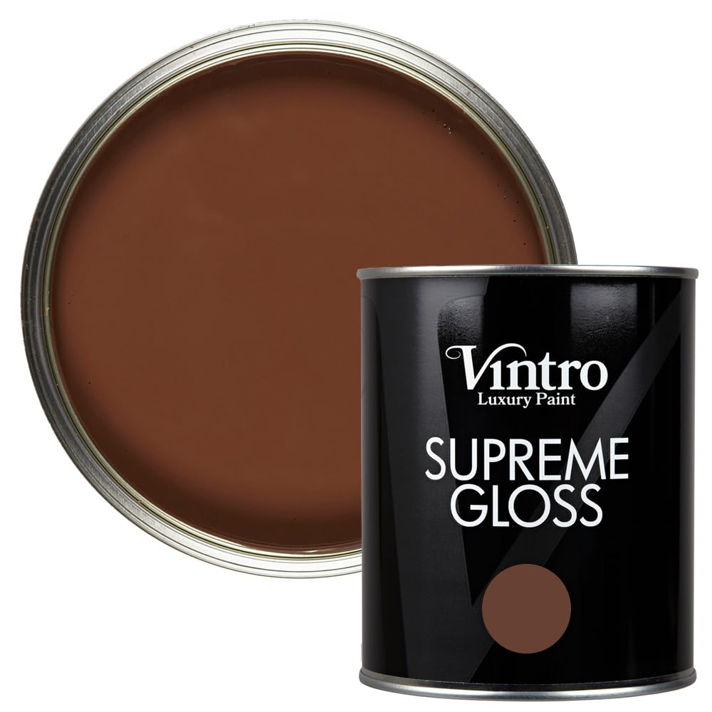 Vintro Paint | Gloss Paint | for Walls | Wood | Trim | Gloss Furniture Paint | Interior & Exterior Use. 1 Litre (Dark - Brown - Chocolate) — image 1