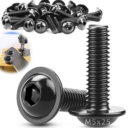 TXXATX 40 Pièces Vis à Tête Bombée avec Bride M5x25mm Vis Inox M5 A2 V2A Embase Six Pans Creux ISO 7380-2 Boulon Inox Filetage Complet pour Pieds Table Construction Automobile Bois Echafaudage