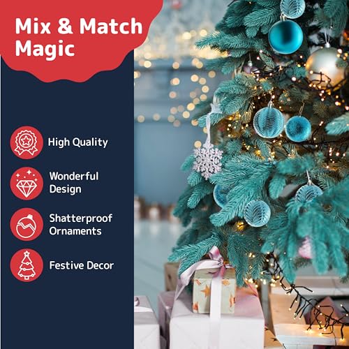 Prextex Christmas Tree Ornaments - Blue Christmas Ball Ornaments Set for Christmas, Holiday, Wreath & Party Decorations (36 pcs - Small, Medium, Large) Shatterproof