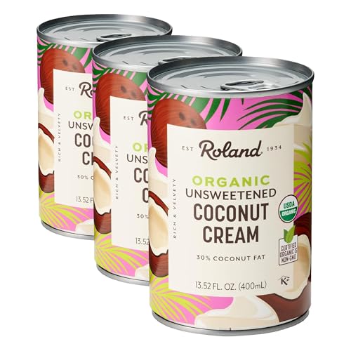 Roland Foods Organic Unsweetened Coconut Cream, Specialty Imported Food, 13.52 Ounce Can (Pack of 3)