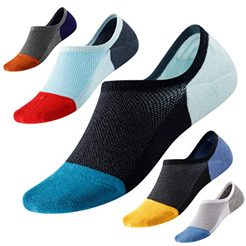 No Show Socks with Non-Slip Grip for Men&Women- Colorful Low Cut Socks with Breathable Mesh-Hidden Liner Socks for Sneakers 5Pairs Size 7-11 Hicomlor (1)