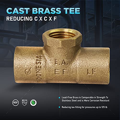 Supply Giant Ddgu3412 C X C X F Lead-Free Cast Brass Tee Fitting With Solder Cups And Female Threaded Branch, 3/4'' X 3/4'' X 1/2'' #TOP3